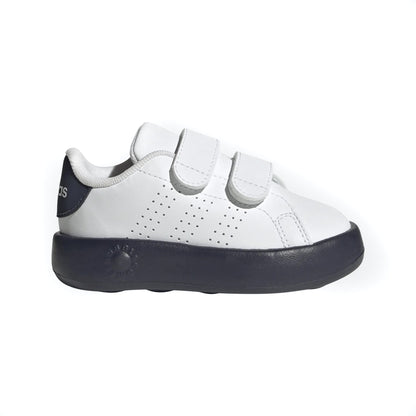 adidas Unisex‑Child Advantage Shoes in white with perforated 3‑Stripes, elastic laces, and hook‑and‑loop strap on a durable rubber sole.









