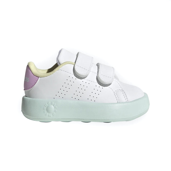 adidas Unisex‑Child Advantage Shoes in white with perforated 3‑Stripes, elastic laces, and hook‑and‑loop strap on a durable rubber sole.









