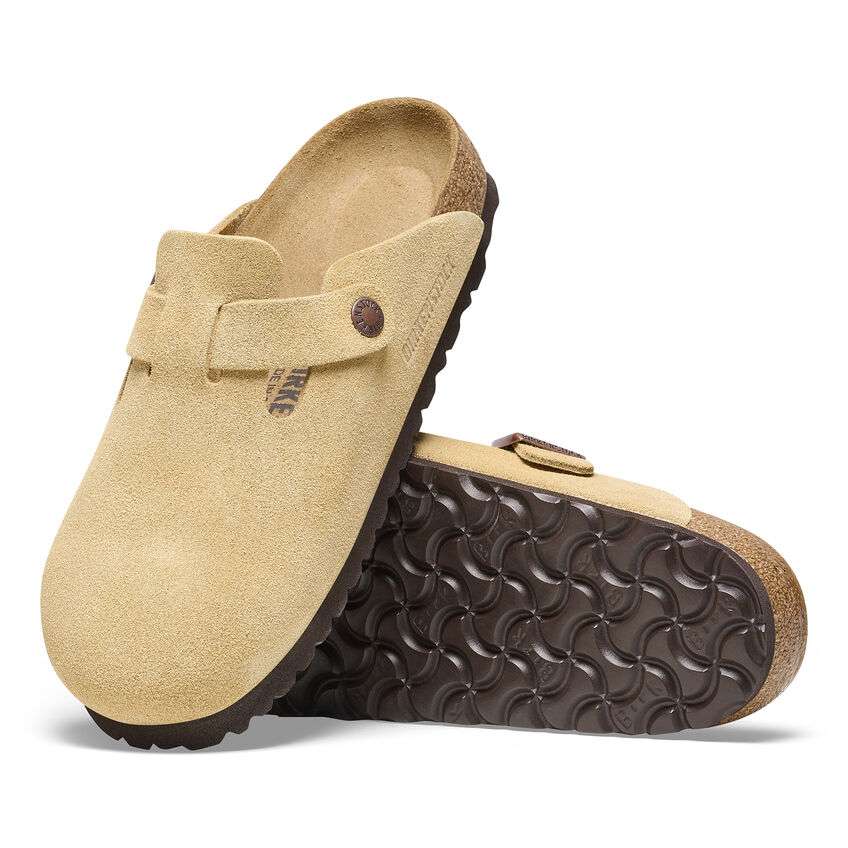 Birkenstock Boston Suede Leather in Latte Cream