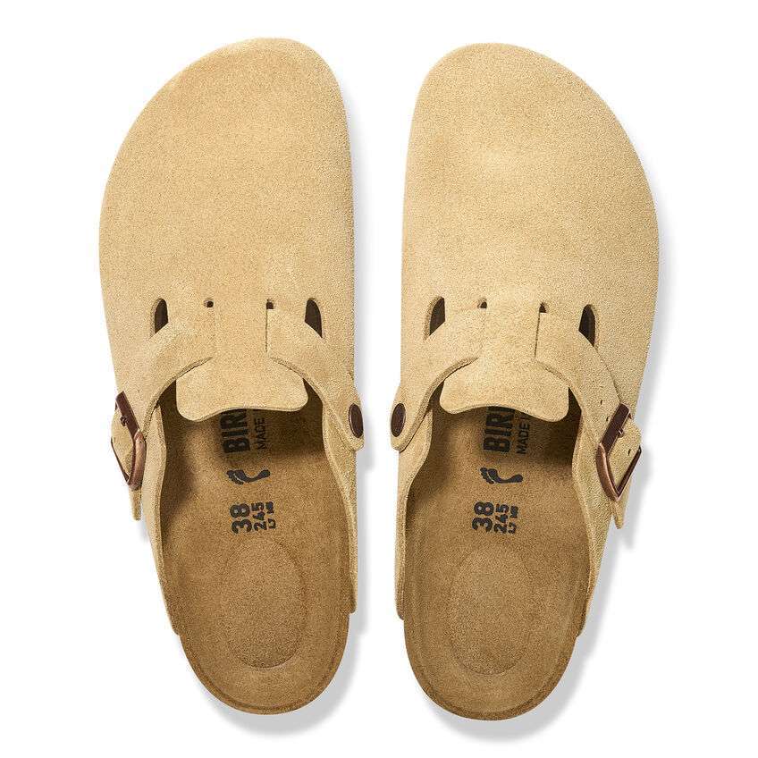 Birkenstock Boston Suede Leather in Latte Cream