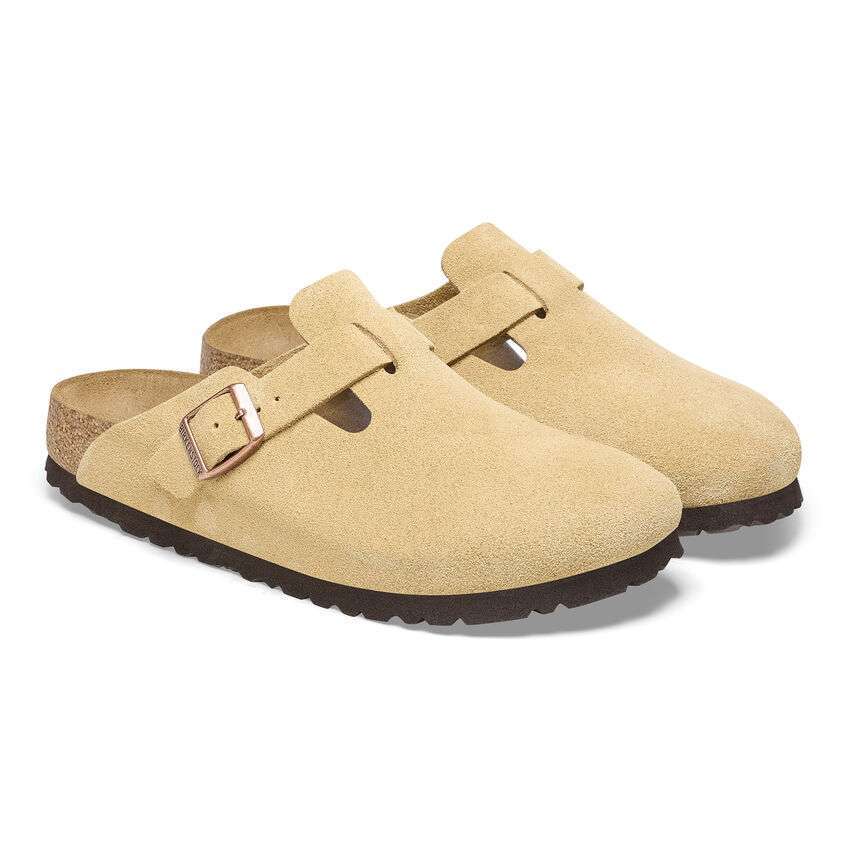 Birkenstock Boston Suede Leather in Latte Cream