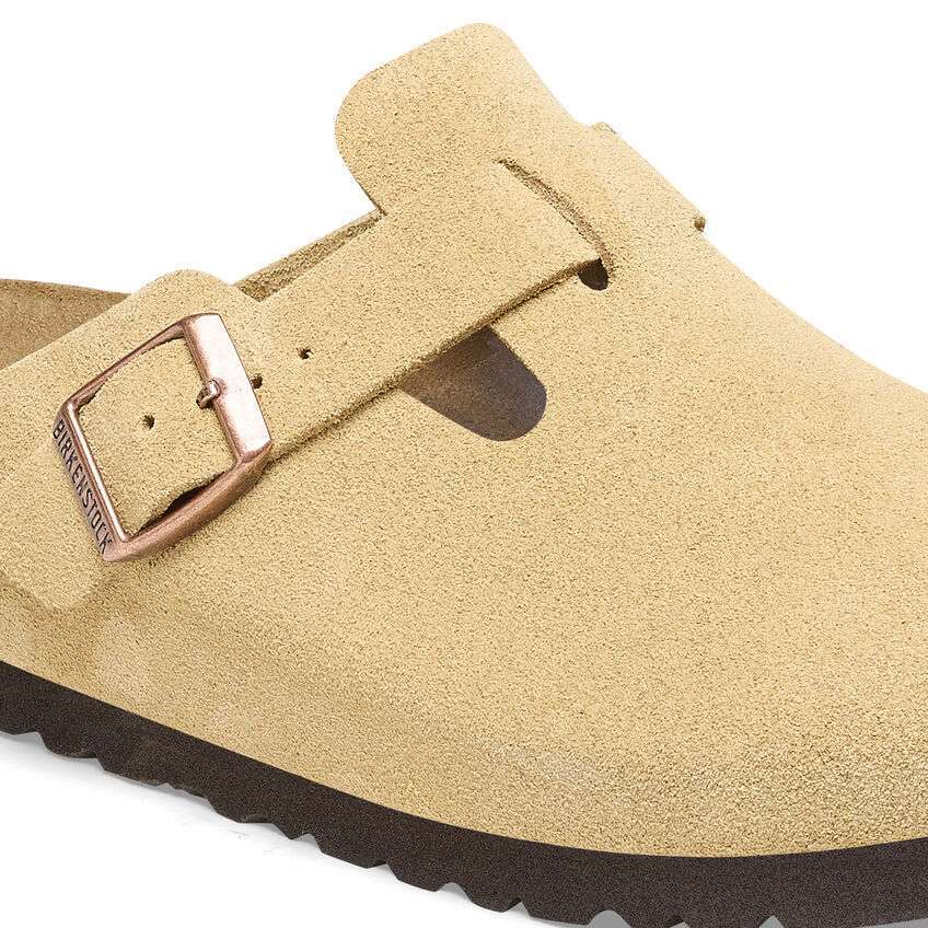 Birkenstock Boston Suede Leather in Latte Cream