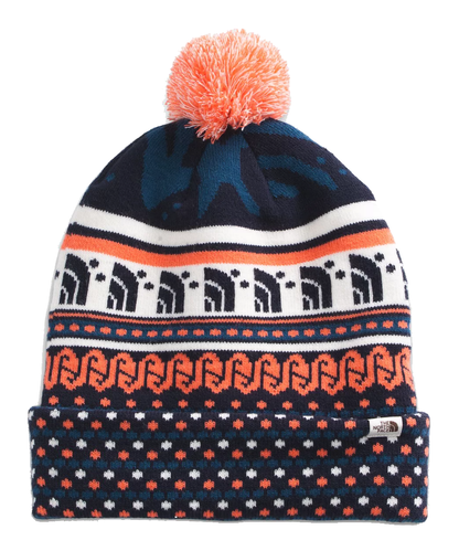 North Face Ski Tuke Pom Hat #NF0A4SIE2J6  Monterey Blue TNF Mountain Fairisle Print