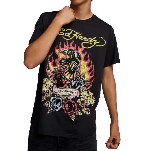 Ed Hardy Rhinestone Eagle Faded Black T-Shirt - Eagle Design with Rhinestones