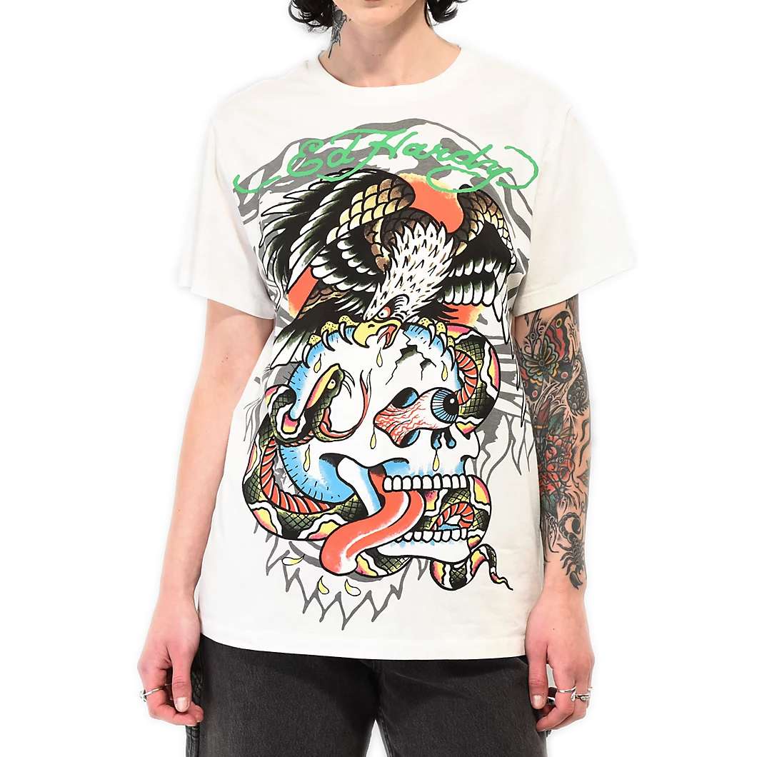 Ed Hardy Cloud Dancer White T-Shirt - Minimalist Design with Cloud Dancer Graphic