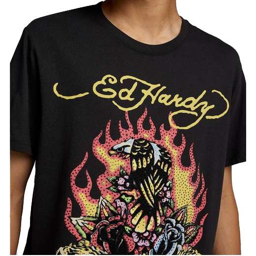 Ed Hardy Rhinestone Eagle Faded Black T-Shirt - Eagle Design with Rhinestones