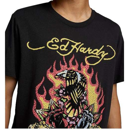 Ed Hardy Rhinestone Eagle Faded Black T-Shirt - Eagle Design with Rhinestones