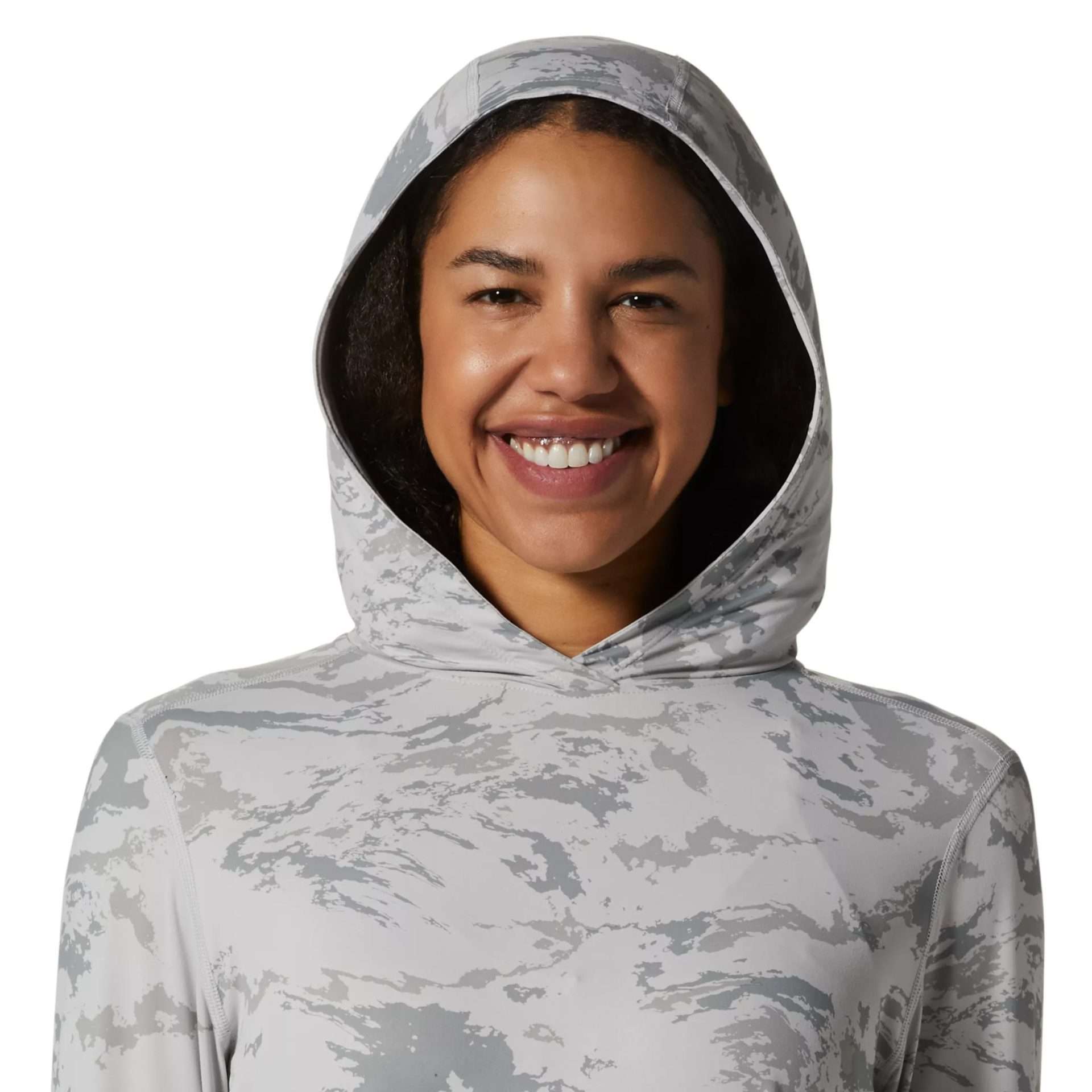 Mountain Hardwear women's crater lake LS hoodie -Grey Ice Crag Camo